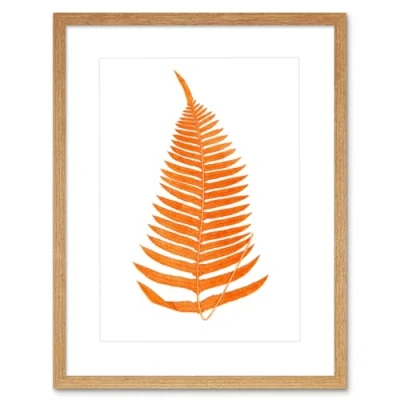 Image of Wee Blue Coo Botanics Red Orange Fern Art Print Light Oak Framed Poster Wall Decor 12x16 inch