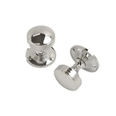Image of VIBE Ribbed Mortice Knob on Polished Chrome Door Handle for Internal Doors