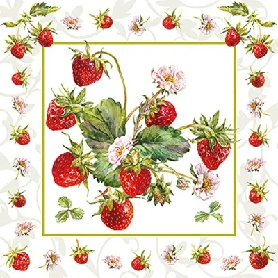 Image of 20 Napkins Numerous Strawberries Food Spring Summer 33 x cm