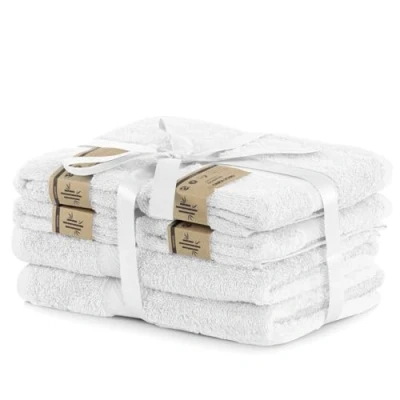 Image of DecoKing Set of 6 White Cotton 4 Hand Towels 50 x 100 cm and 2 Bath 70 140 Bamboo Viscose Absorbent Antibacterial Bamby