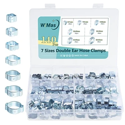 Image of WiMas 140PCS 5 18mm Adjustable Double Ear Hose Clamps, O Clips Pipe Tube Clamps Fasteners