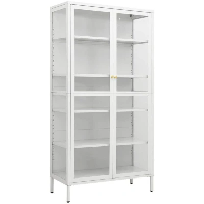 Image of vidaXL Display Cabinet White 90x40x180 cm Steel and Tempered Glass
