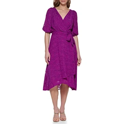 Image of DKNY Women&#039;s Asymmetrical Hem Faux Wrap Dress, Magnolia, 16