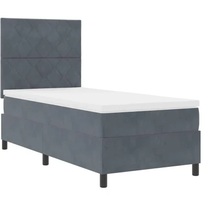 Image of vidaXL Box Spring Bed with Mattress &amp; LED Dark Grey 90x200 cm Velvet