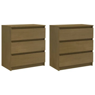 Image of vidaXL Bedside Cabinets in Honey Brown Modern Design, Solid Pinewood Construction, 3 Drawer Storage, Easy Assembly 2 pcs Nightstands for Bedroom