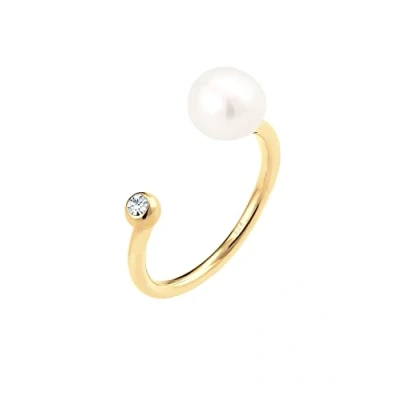 Image of Elli Women Gold Plated 925 Sterling Silver Pearl Crystal Adjustable Ring