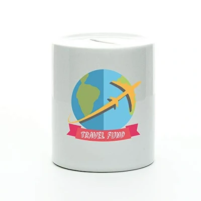 Image of Travel Fund Ceramic Money Box Holiday Savings Gift Jar Piggy Bank