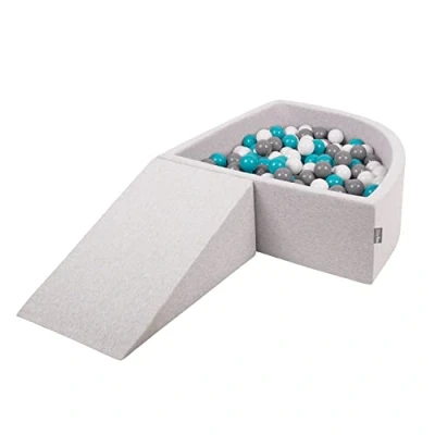 Image of KiddyMoon Foam Playground For Kids With Quarter Angular Ballpit (200 Balls) Obstacle Course, Lightgrey:Grey/White/Turquoise
