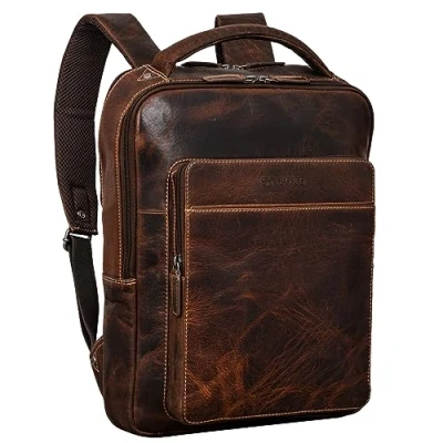 Image of STILORD &#039;Nicky&#039; Laptop Backpack 13 Inch Leather Large Womens Mens Rucksack Vintage Backpacks Business Hand Luggage Travel School College Bag, Colour:luino Brown