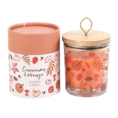 Image of Autumn Leaves Cinnamon &amp; Orange Candle Aromatic Fall Scent, Handcrafted with Essential Oils, Long Lasting 8 oz Jar for Cozy Evenings