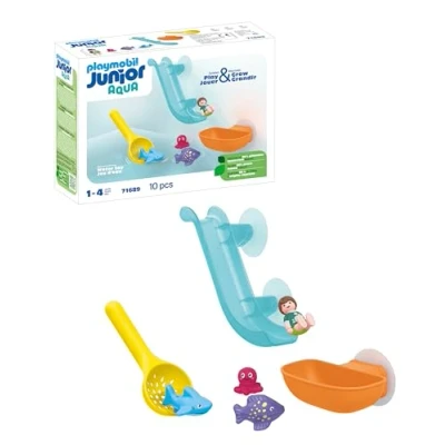 Image of Playmobil 71689 JUNIOR AQUA: Water Slide with Sea Animals, including Baby Shark, Fish and Octopus, sustainable toy made from plant based plastics, play sets suitable for children ages 1+