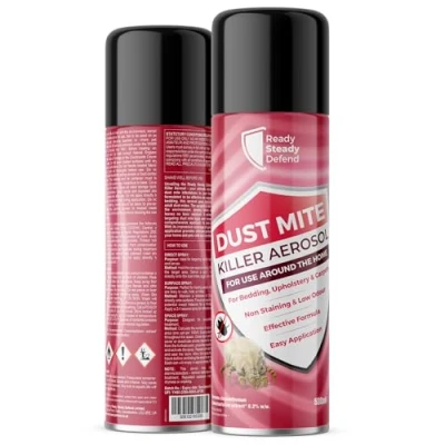Image of Dust Mite Killer Aerosol 530ml, Effective for Bedding, Upholstery &amp; Carpets, Eliminates Mites, Eggs, and Larvae, Non Staining Low Odour, Quick Easy Application, Designed Home Use