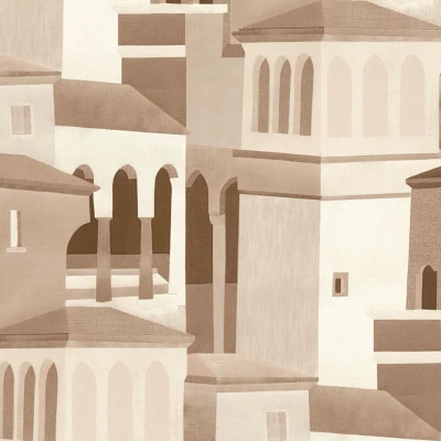 Image of Graphic wallpaper wall Profhome 791869 hot embossed non woven slightly textured with architectural subjects matt beige light brown cream