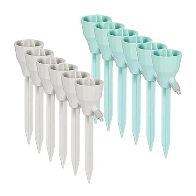 Image of Relaxdays Watering System for Bottles, Set of 12, Automatic Irrigation, Drip Sprinkler with Valve, Grey/Mint, 18 x 6 5 cm