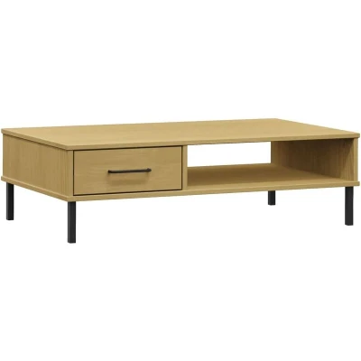 Image of vidaXL Coffee Table with Metal Legs Brown Solid Wood Pine OSLO