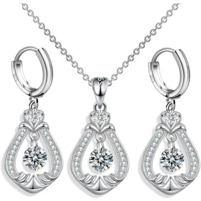 Image of FDEETY Dancing Diamond Jewellery Set Drop Dangle Hook Earrings Necklace Pendant Gift for Girlfriend Wife on Valentine&#039;s day (White)