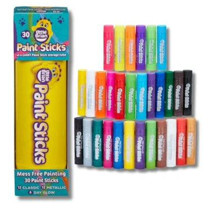 Image of Little Brian Paint Sticks Assorted Colours and Storage Tube, 30 Pack Sticks, Kids Pens Twist Up &amp; Down, Mess Free Painting, Easy to Use Clean