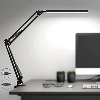 Image of SKYLEO LED Desk Lamp with Clamp Light for Office 3 Color Modes X 10 Brightness Levels 1100LM Memory Function 12W Study Black