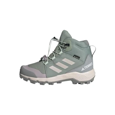 Image of Adidas Terrex MID Unisex Hiking shoes for kids, Size: 5, Silver green/putty mauve/preloved fig Textile/synthetics