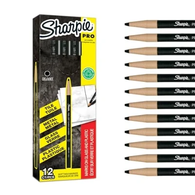 Image of Sharpie Peel Off China Markers Fine Point Black Wax Marks on Glass &amp; Plastic 12 Count