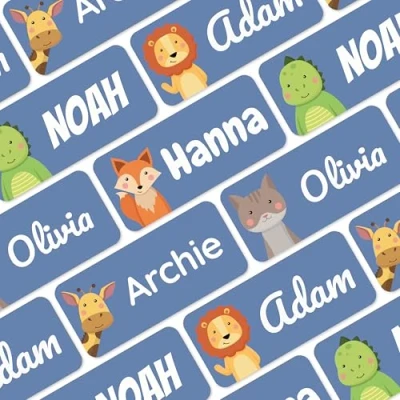 Image of melu kids® Name Labels for Clothes &amp; Items (50, Dark Blue) No Iron Labels, Personalised and Washable Clothing Kids Stickers, Stick on Tags School, Care Homes