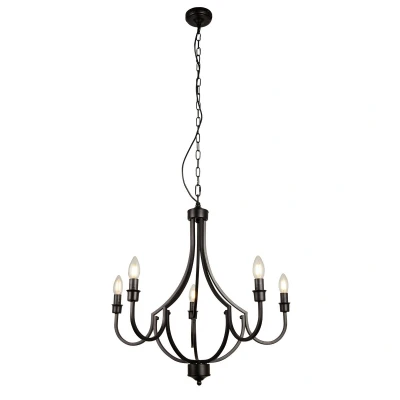 Image of Lodge 5 Light Pendant Black Metal