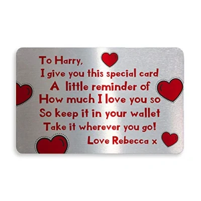 Image of Red Ocean Personalised Metal Keepsake Wallet Card for or Purse Valentines Day Gifts Boyfriend Girlfriend