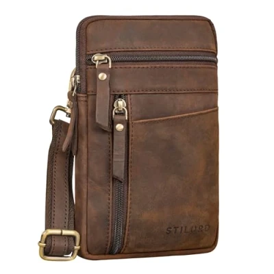 Image of STILORD &#039;Brooks&#039; Leather Belt Purse Chest Pouch for Phone Crossbody Bag Sling Travel Bumbag Genuine Vintage Leather, Colour:Zamora Brown
