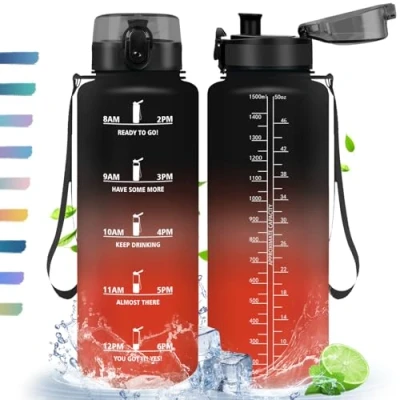 Image of HoneyHolly Water Bottle, 500 ml/1 L/1.5 L, Sports Bottle with Time Marking, Filter, Leak Proof Drinking BPA Free Tritan, for Sports, Fitness, Yoga, School, Office