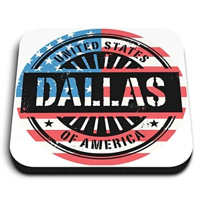 Image of 1 x Square MDF Fridge Magnet Dallas USA American Flag Stamp 6052