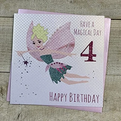Image of white cotton cards GA4&quot;Have A Magical Day 4 Happy Birthday&quot; Handmade 4Th Birthday Card
