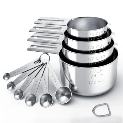 Image of TILUCK Stainless Steel Measuring Cups &amp; Spoons Set, and Spoons,Kitchen Gadgets for Cooking Baking (Medium)