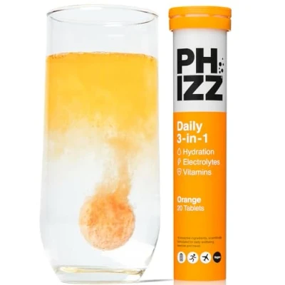 Image of Phizz Electrolytes, Multivitamin &amp; Hydration Tablets 20 Effervescent Rehydration 18 Vitamins Minerals, Vitamin C, Vegan, Vegetarian Low Calorie (Mango)