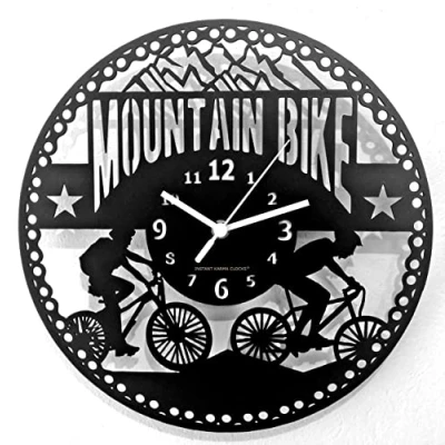 Image of Instant Karma Clocks Wall Clock Mountain Bike Cycling Bicycle Hiking Tour, HDF Wood Coated Finish Black Color