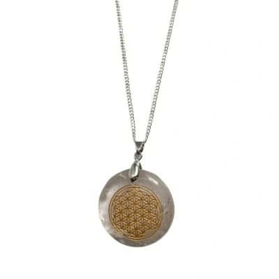 Image of VIE Disc Pendant with Flower of Life Design, 3cm (Clear Quartz)