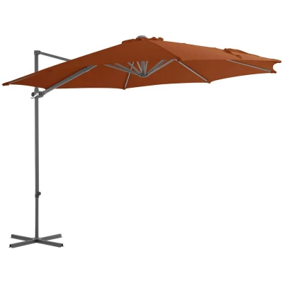 Image of vidaXL Cantilever Umbrella with Steel Pole, Terracotta, UV Protective Polyester, 300 cm Diameter, Tilting &amp; Rotating Outdoor Parasol, Crank Mechanism, 8 Ribs for Enhanced Stability