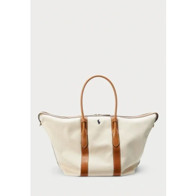 Image of Polo Ralph Lauren Canvas Extra Large Bellport Tote bag, Women&#039;s, Size: One Size, Natural/cuoio