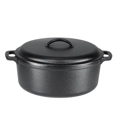 Image of Amazon Basics Round Pre Seasoned Cast Iron Dutch Oven Pot with Lid and Dual Handles, Heavy Duty, safe up to 260 C, Large, 6.62 L, Black