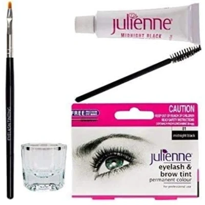 Image of New Julienne Eyelash Eyebrow Tinting Kit Dye Midnight black Brush Tint Dish