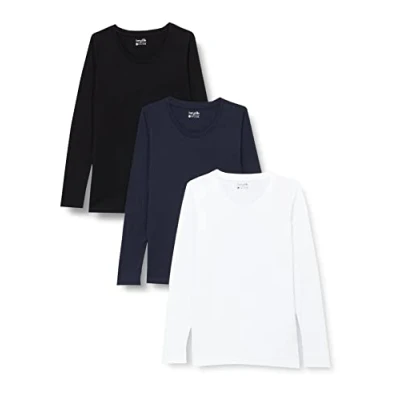 Image of Berydale Women&#039;s Sweatshirt: Long Sleeve Shirt With Round Neck, pack of 3, Multicoloured (Black/White/Navy), XS