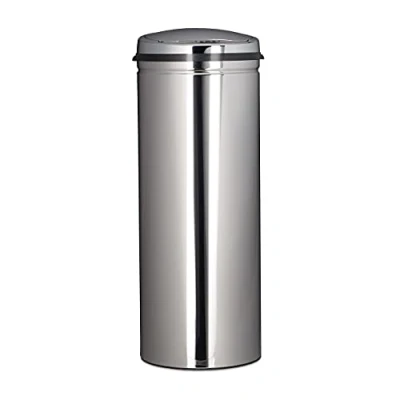 Image of Relaxdays 50 L Waste Bin, With Sensor, Stainless Steel, 80 cm Tall, 30 Diameter, Automatic Lid, Round, Silver, x