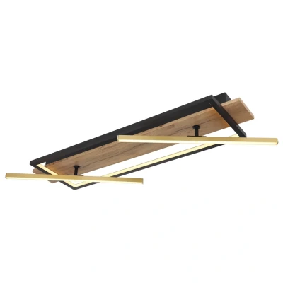 Image of Globo Beatrix LED ceiling light, length 81.5 cm, wood/black, wood