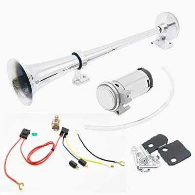 Image of DHUILE DH803 car Horn 12V 150db,Air 450mm Chrome Zinc Single Trumpet Truck Air with Compressor speaker for Any Vehicles Trucks Lorrys Trains Cars bus Boats