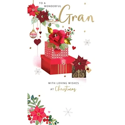 Image of Wonderful Gran Floral Embellished Christmas Card Hand Finished Champagne Cards XCDC373
