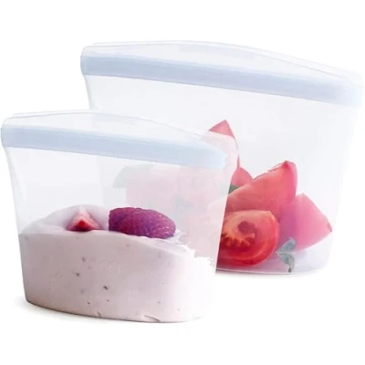 Image of Stasher Reusable Silicone Storage Bag, 2 Pack Bowls (Clear), Food Prep Containers, Lunch, Travel, Makeup, Gym Freezer, Oven
