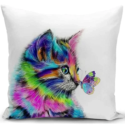 Image of KUNQIAN Cat Cushion Cover Gifts for Women Lovers Pillow Decor Home Livingroom Couch Bed Sofa Decorate Throw Case 18&quot;x18&quot;