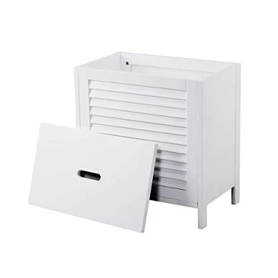 Image of House &amp; Homestyle Wooden Laundry Basket, MDF, White, H 53cm x W 50cm D 30cm