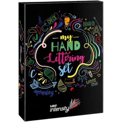 Image of BIC My Hand Lettering Set, Contains Intensity Fine (0.4 mm), Medium (0.7 Dual Tip (Fine and Brush) Felt Pens Calligraphy Sheets, Set of 44