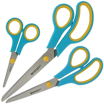 Image of Westcott Easy Grip Scissors 3 Pieces Turquoise Set of Universal with Comfort Extra Sharp &amp; Durable Stainless Steel Blade for Crafting, Household Office N 90028 00