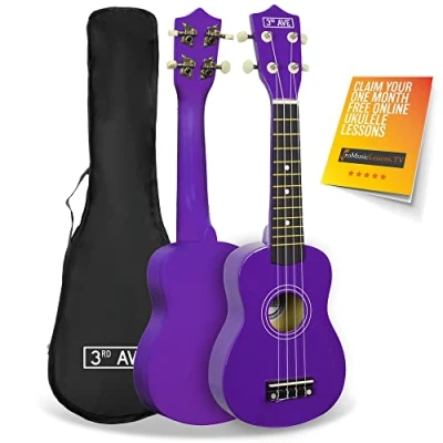 Image of 3rd Avenue Soprano Ukulele Beginner 21 Inch 4 Nylon Strings with FREE Uke Bag Purple 1 Month Online Lessons